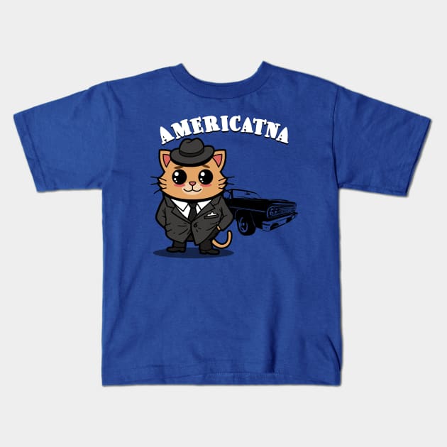 Americatna Cute Vintage Retro Classic Cars Americana Gangster Cat Kids T-Shirt by BoggsNicolas